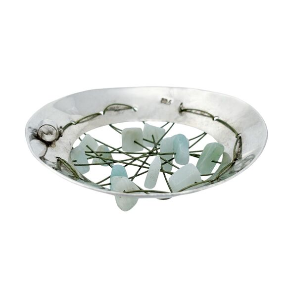 Vintage Sterling Silver 925 5.6cm Wire Openwork Amazonite Chip Pendant - Picture 4 of 6